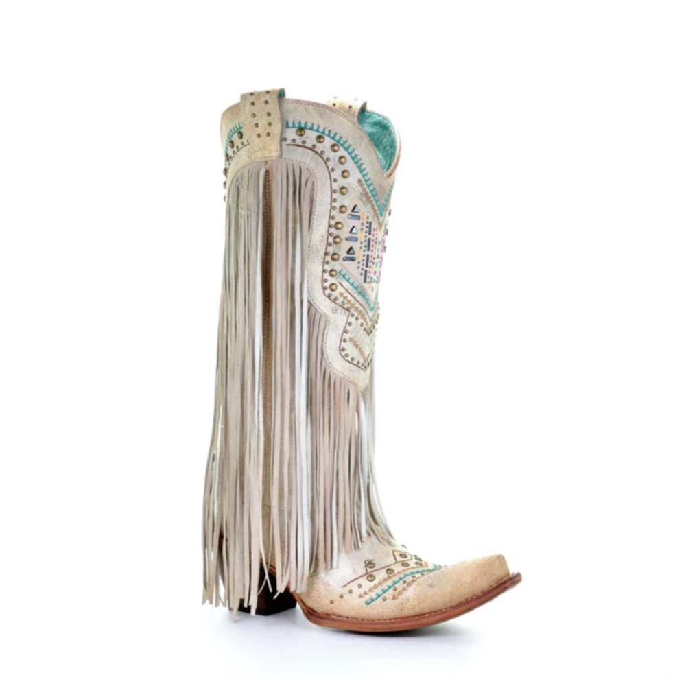 Corral Ladies Bone Multi Color Crystal & Fringe Boots